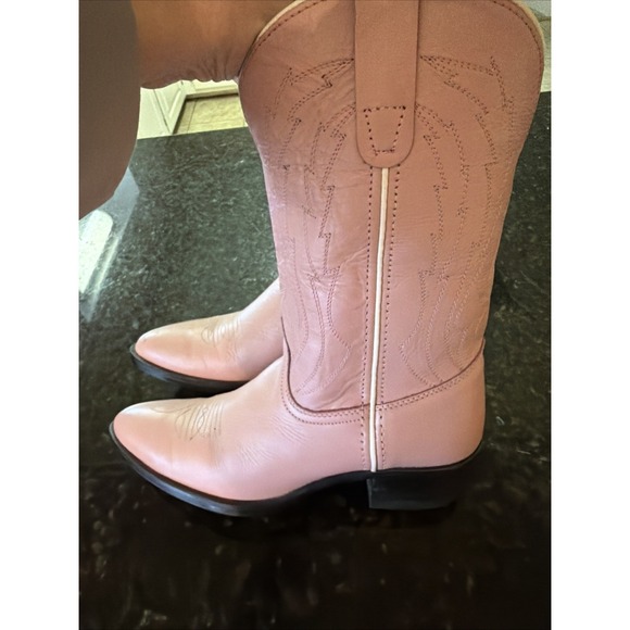 Pocono Western Girls Pink And White Cowboy Boots Sz 3.5 Pointed Toe Rodeo Countr - Picture 2 of 8